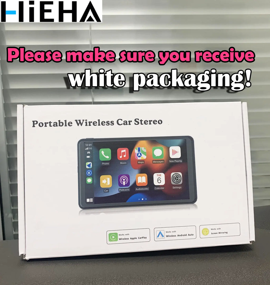 【Hieha】2026 Newest Portable Carplay Screen for Car, 7 Inch IPS Touchscreen Car Stereo Support Wireless Carplay & Android Auto, Mirror Link, GPS Navigation, Bluetooth 5.2, Backup Camera, AUX,FM Transmitter