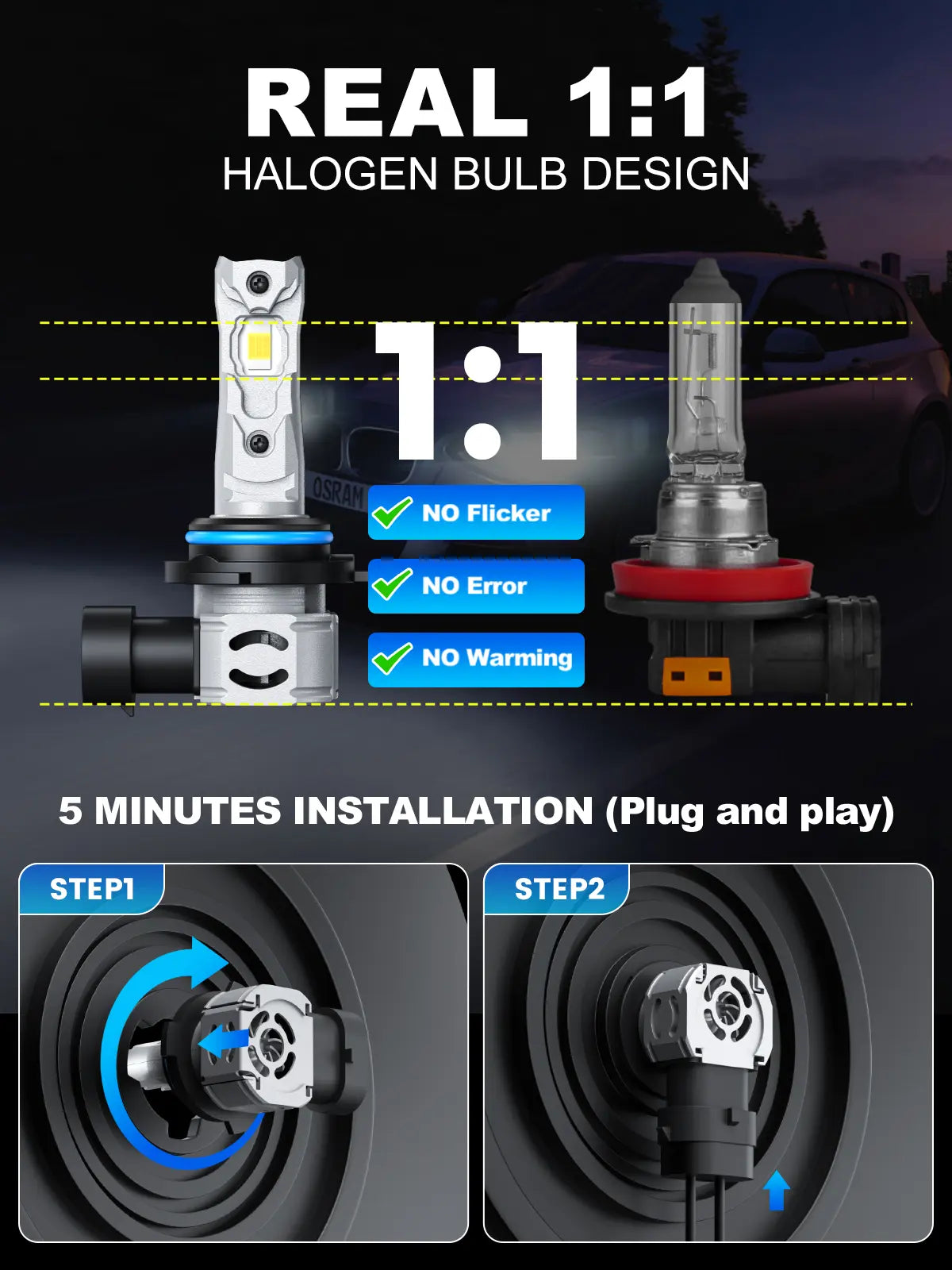 [One-Year Warranty Service Provided] Rimthin All-New Upgrade No Glare/Cutoff 9005/HB3/H11/H9/H8/H7/9008/H13/9012/9007/9006/HB4 White LED Headlight Kit 110000LM 800% Bright with Cooling Fan 6000K Cool White Plug