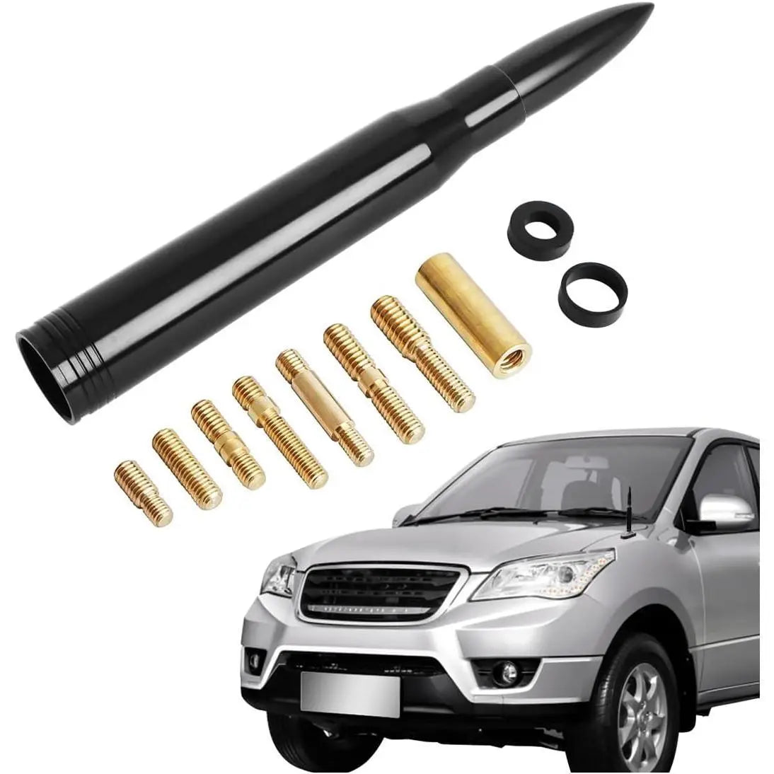 Bullet Antenna Mast Power Radio AM/FM Replacement Universal Car Radio Antenna, Cool Car Accessories Widely Compatible Compatible with Ford, Dodge, Chevrolet, GMC, Jeep, Toyota Truck Replacement Antenna