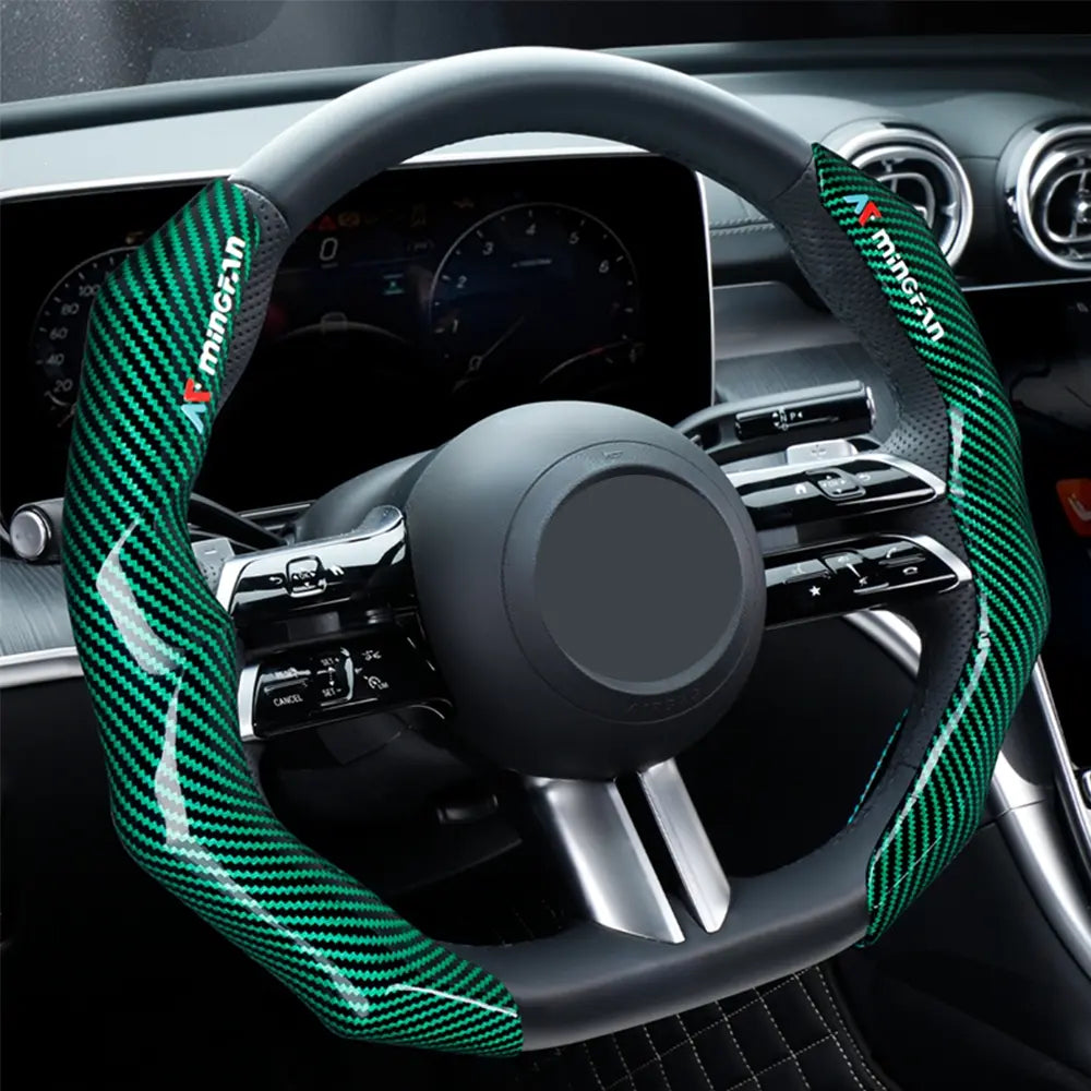 Carbon Fiber Pattern Glossy Steering Wheel Cover Set with Fiber-Optic Grip, Ergonomic 2-Piece Car Steering Wheel Insert Accessory Set, Car Accessories, Automotive, Car Interior Kit
