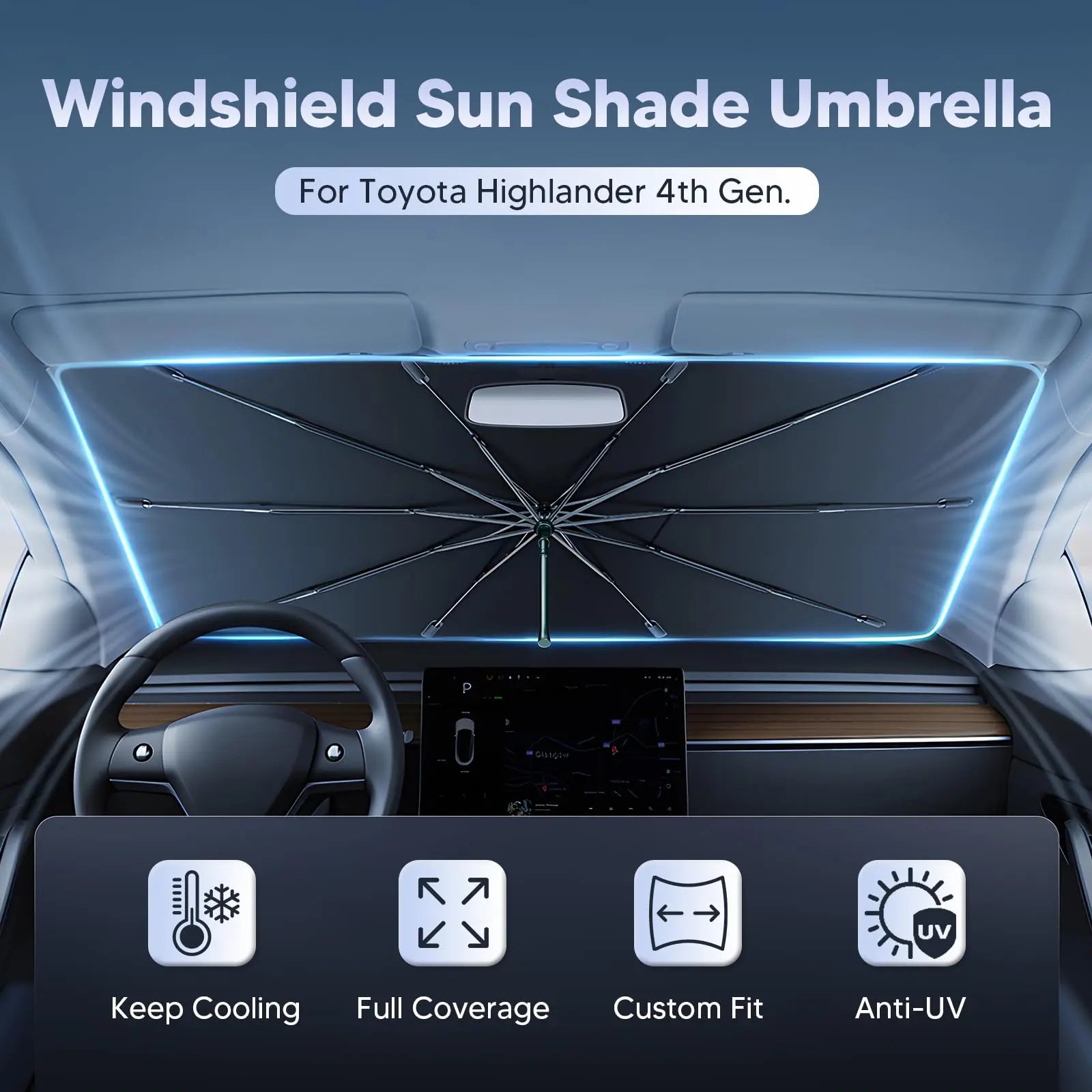 Foldable Windshield Sun Shade Umbrella, 55" X31" Reflective Car Window Cover for Front Window Heat Insulation Protection, for Auto Sedan, Windshield