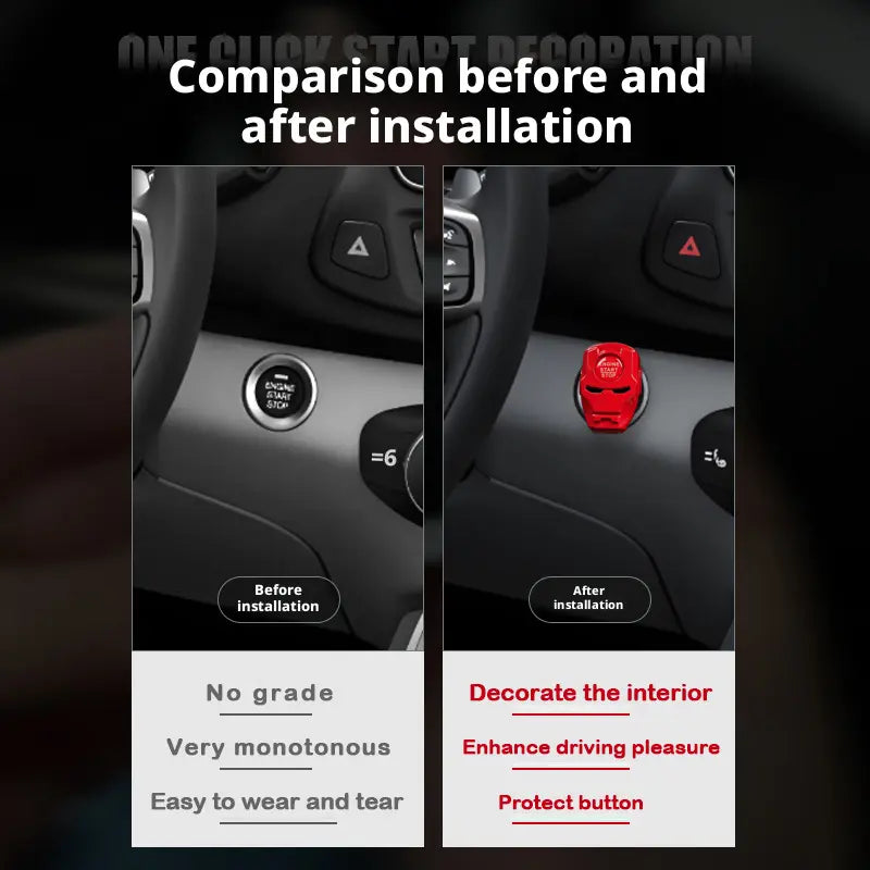 Metal Car Push Start Button Cover, Mech Engine Start Stop Button Cover, Cute Car Accessories for Women Decor