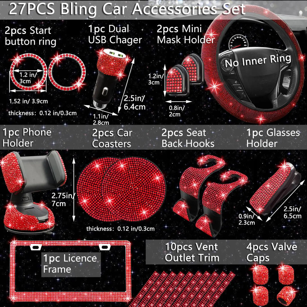Rhinestone Car Decoration Set for Fall, Steering Wheel Cover & License Plate Frame & Coaster & Hook for BMW I8, Vehicle Automotive Accessories, Interior, Car Accessories