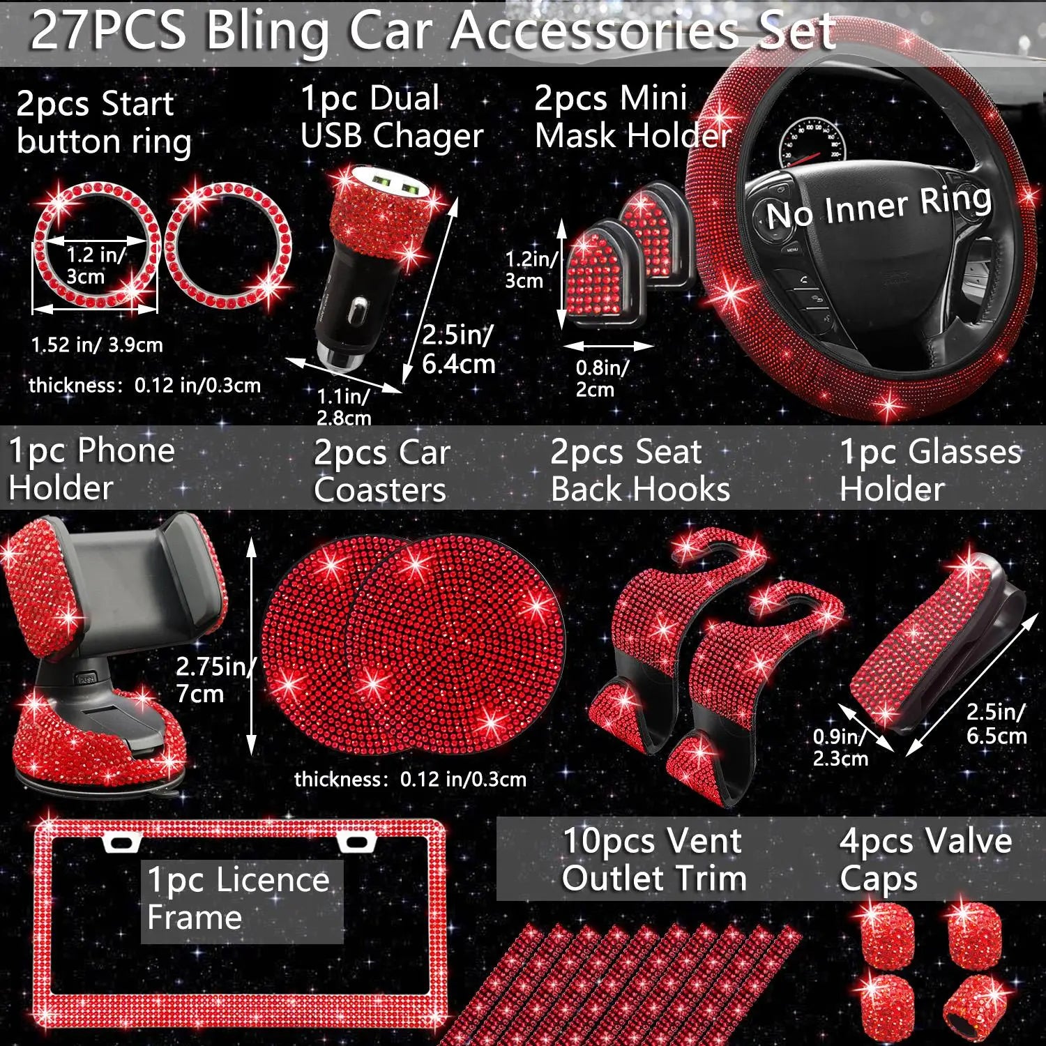 Rhinestone Car Decoration Set for Fall, Steering Wheel Cover & License Plate Frame & Coaster & Hook for BMW I8, Vehicle Automotive Accessories, Interior, Car Accessories