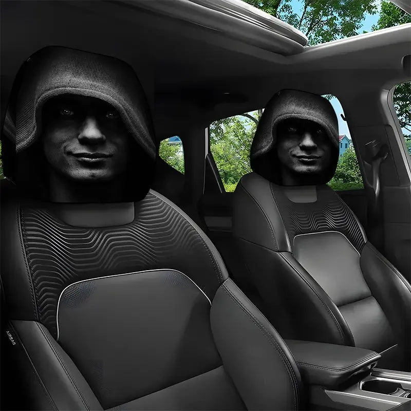 2 Pcs 11 X 10.2 Inch Mysterious Hooded Figure Pattern Car Headrest Covers, Car Seat Decorative, Universal Easy-To-Install and Durable Car Interior Seat Accessories, Ideal Gifts for Daily Commutes, Travel and Car Enthusiasts, 0112LYY