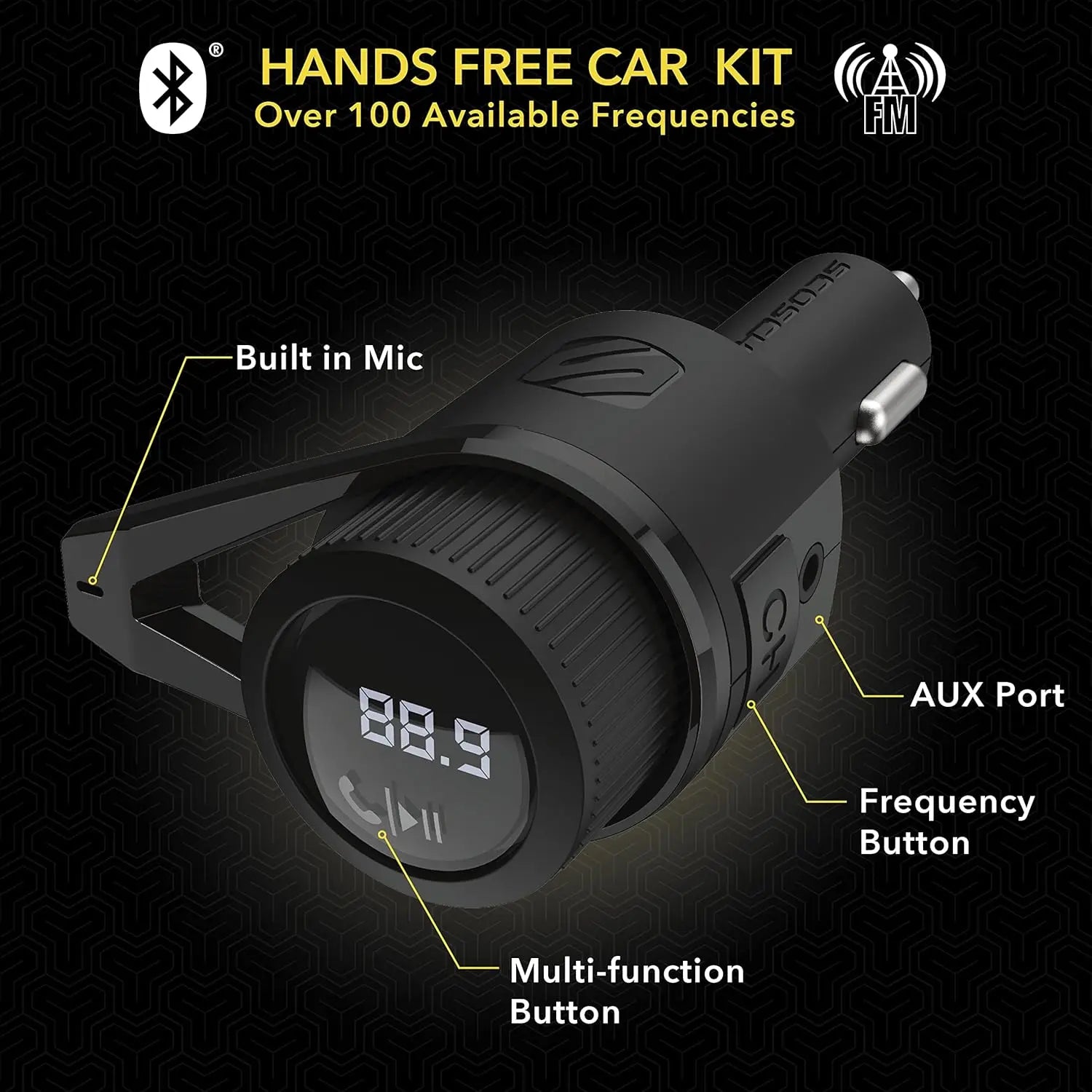 Scosche Btfreq Pro Bluetooth Hands-Free Car Kit with FM Transmitter Dual USB-C & USB-A Ports for Rapid Charging and Wide Compatibility - Automotive