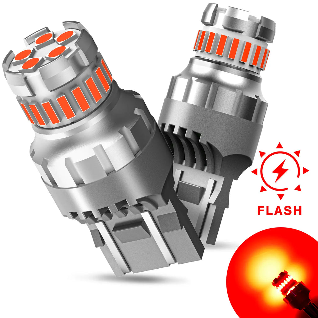 AUXITO Red LED Strobe Tail Brake Light Bulb, CANBUS Ready 7440/7443 or 3156/3157 LED Flashing Stop Bulbs (Not Universal), 2800LM 300% Brighter Plug and Play, for Backup Light, Tail Light, Brake Light, Turn Signal Light, Parking Light, Pack of 2