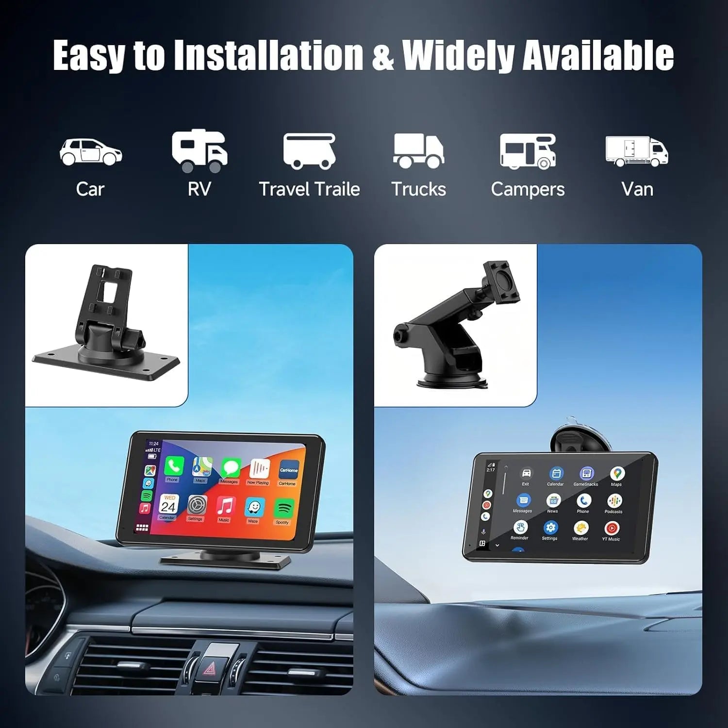 【Paslda】Fathersdaygift-Portable Wireless Carplay Car Stereo, 7" HD Touchscreen for Car with Apple Carplay & Android Auto with Backup Camera/Mirror Link/Voice Control/Bluetooth/Gps/Aux for All Vehicles