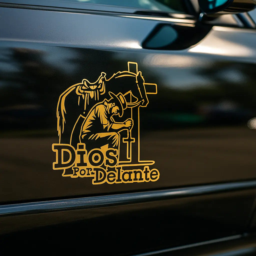 2Pcs Cowboy Dios Por Delante Religious Holographic Car Decal - High Definition Waterproof Christian Cross Sticker for Laptops Hardhats Bumpers Helmets Cars & Gear, Texan Cowboy Car Sticker