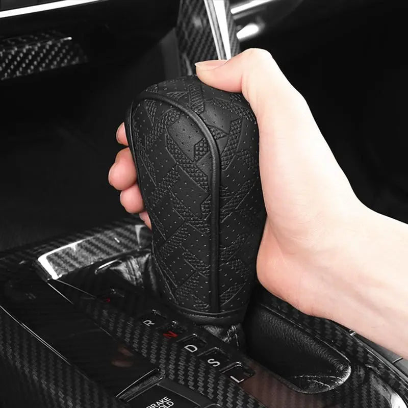 Car Gear Shift Knob Cover, Shift Lever Cover, Automatic Shift Knob, PU Leather Hand Brake Anti-Slip Protective Case, Automotive Auto Interior Accessories Decorations