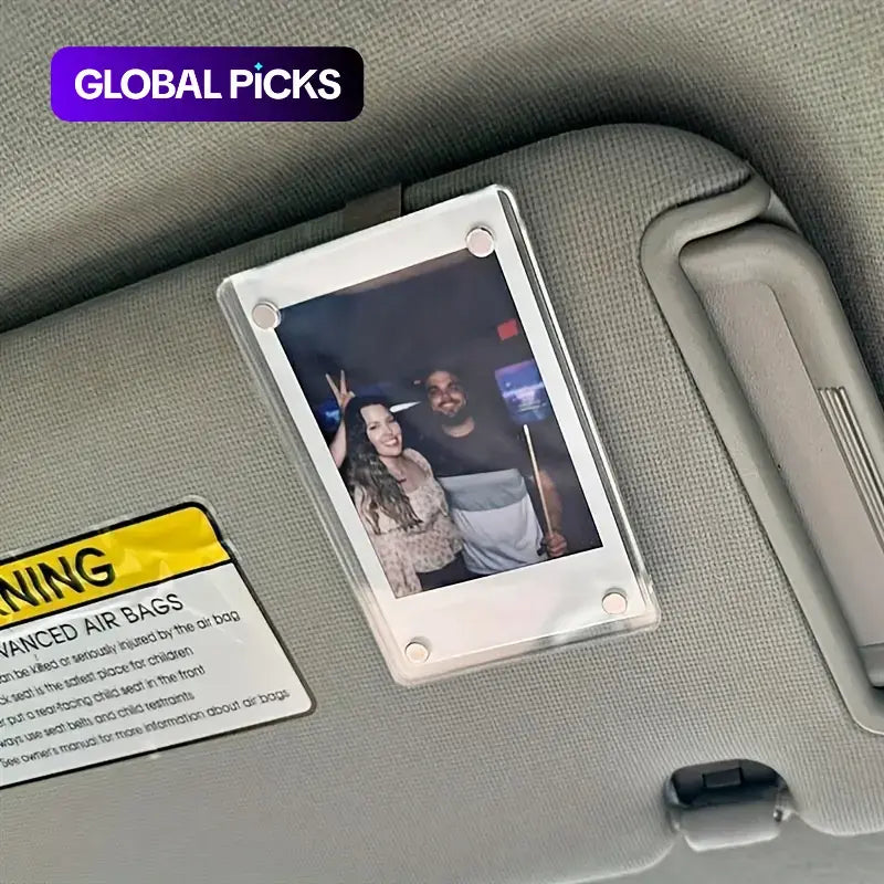 2-Piece Car Picture Holder Set, Acrylic Magnetic Personalized Photo Holder Car Accessory and Visor Clip, Personalized Car Picture Frame Suitable for Adding Family or Personal Photos #GLOBAL PICKS