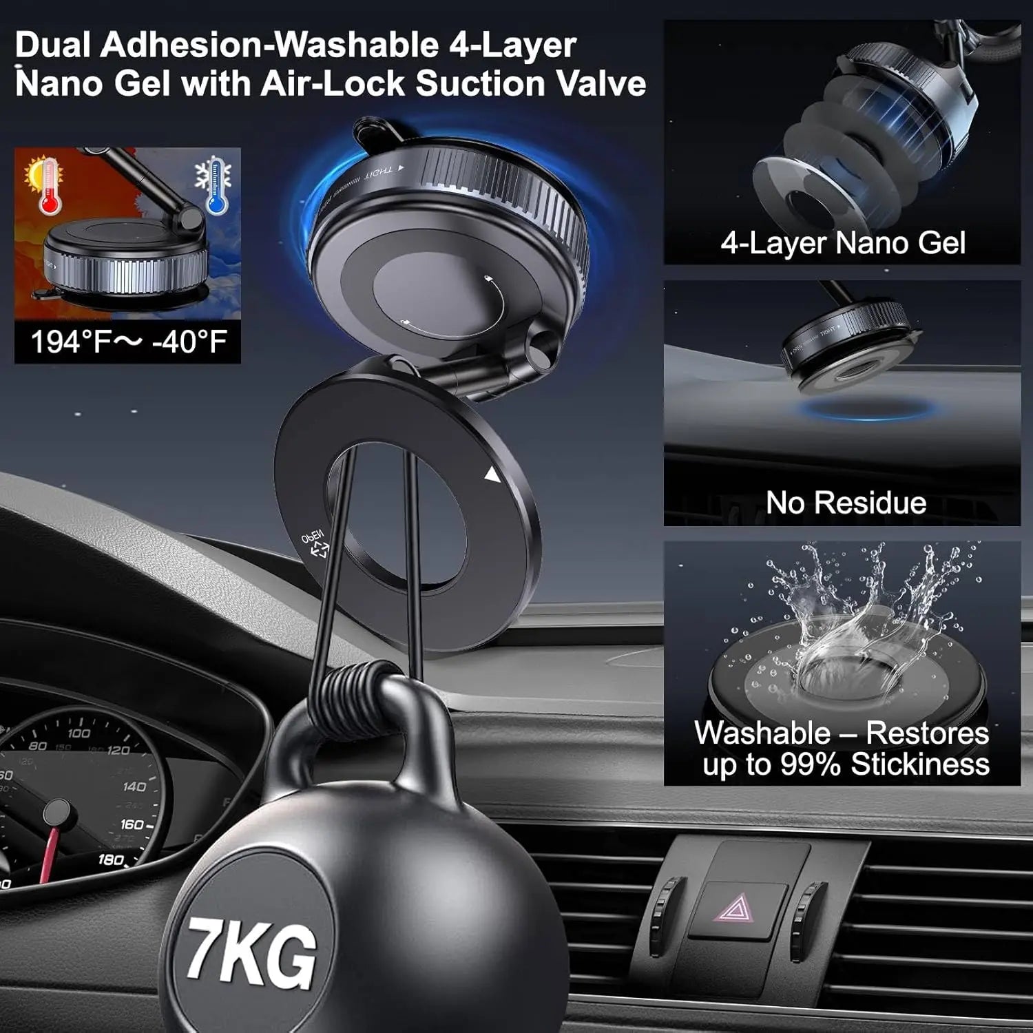 #Summervibes Guccqueen 2.0 Foldable Magnetic Car Phone Mount - 20 N52 Magnets, Vacuum Suction Cup with Heat-Resistant Nano-Adhesive Base for Magsafe Phones