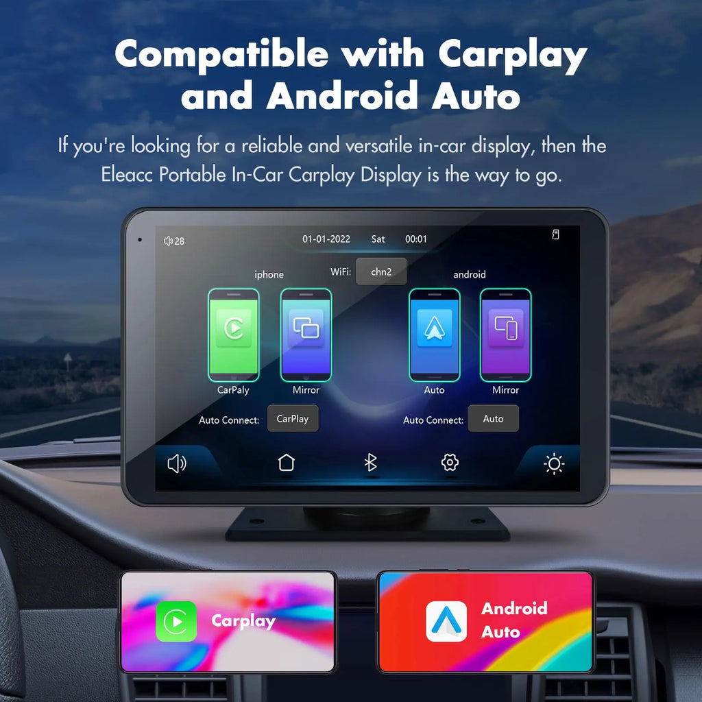 【Hieha】2026 Newest Portable Carplay Screen for Car, 7 Inch IPS Touchscreen Car Stereo Support Wireless Carplay & Android Auto, Mirror Link, GPS Navigation, Bluetooth 5.2, Backup Camera, AUX,FM Transmitter