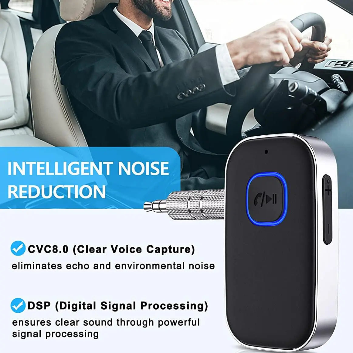 Bluetooth-Compatible Audio Receiver and Wireless FM Transmitter, AUX Input Sound Adapter for Car #GLOBAL PICKS