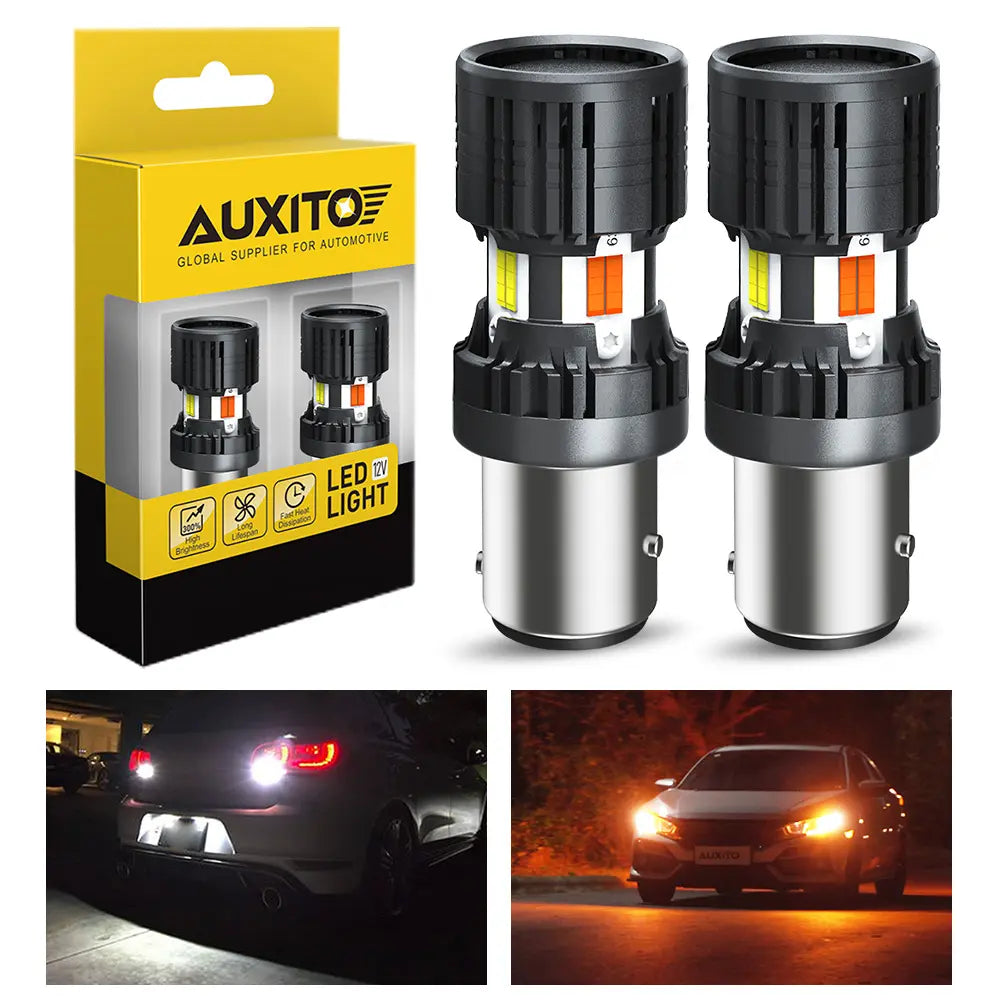 AUXITO Latest CANBUS 7443 3157 1157 Switchback LED Bulbs 7443A 7444NA T20 3057 3457 2357 Dual Color Amber/White anti Hyper Flash Built-In Resistor Error Free Turn Signal Lights and Drl/Parking Lights, Pack of 2