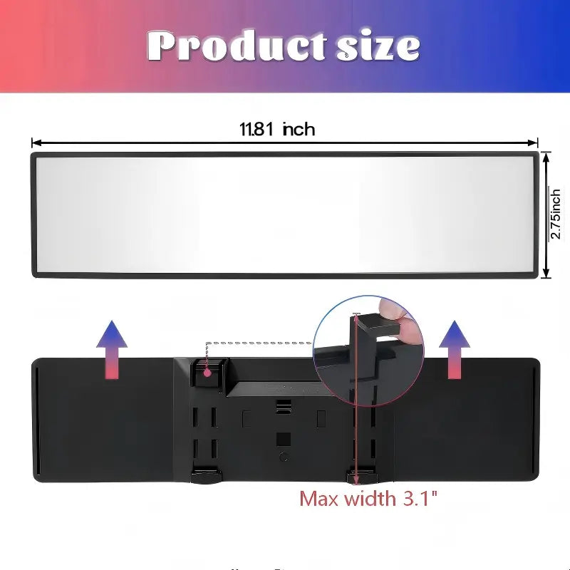 【Install Max Width: 3.1"】11.81 Inch Panoramic Convex Real View Mirror, Interior Clip-On Wide Angle to Reduce Blind Spot Effectively for Car SUV Clear Visibility Safety Install Rearview High Definition