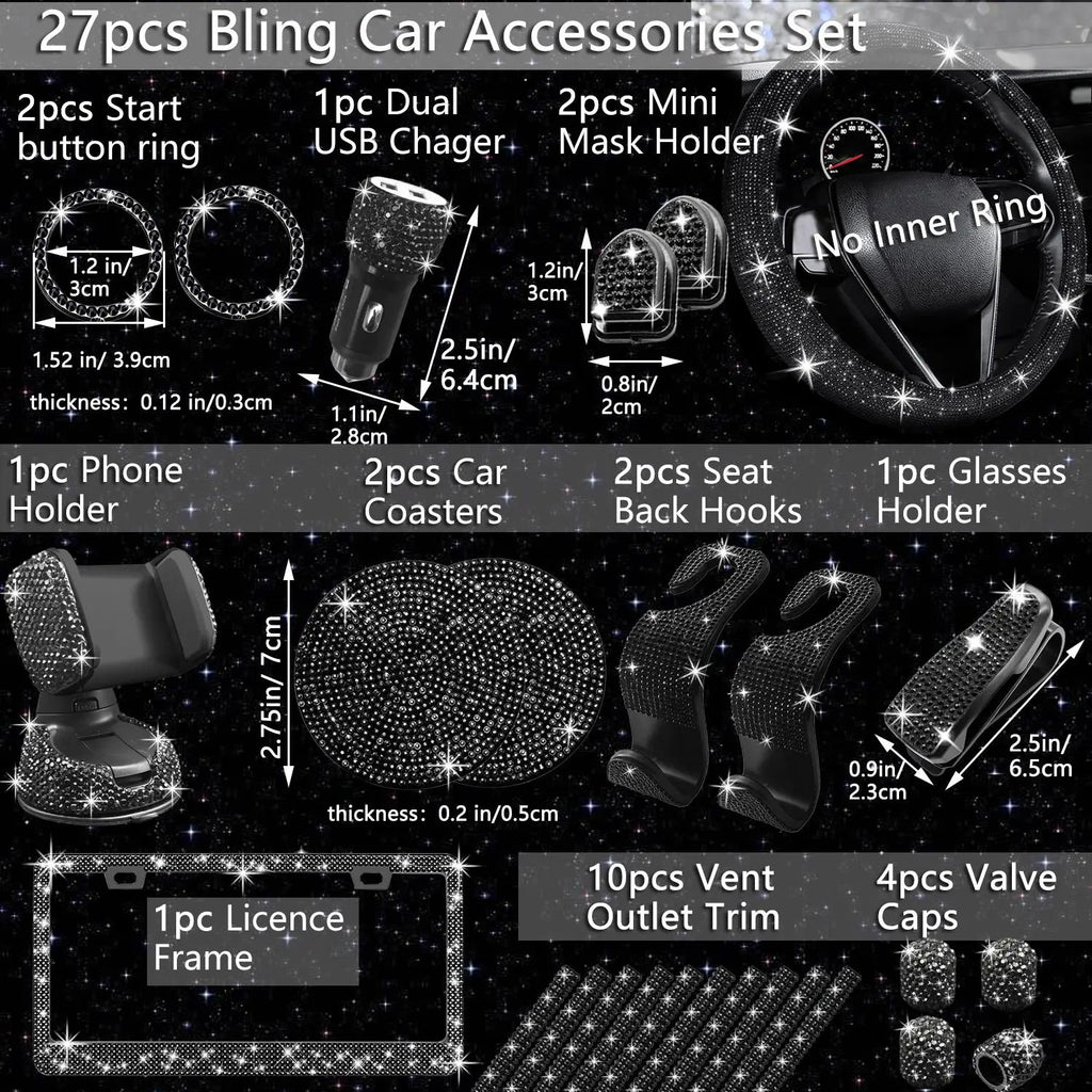 Rhinestone Car Decoration Set for Fall, Steering Wheel Cover & License Plate Frame & Coaster & Hook for BMW I8, Vehicle Automotive Accessories, Interior, Car Accessories