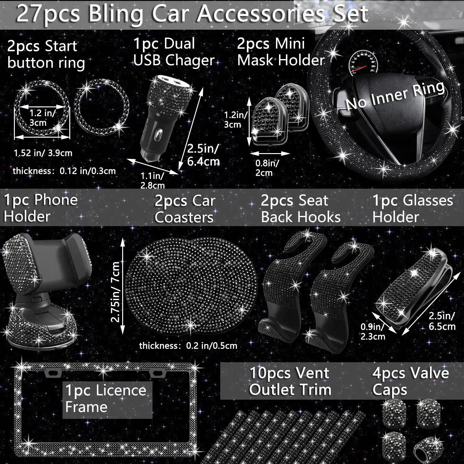 Rhinestone Car Decoration Set for Fall, Steering Wheel Cover & License Plate Frame & Coaster & Hook for BMW I8, Vehicle Automotive Accessories, Interior, Car Accessories