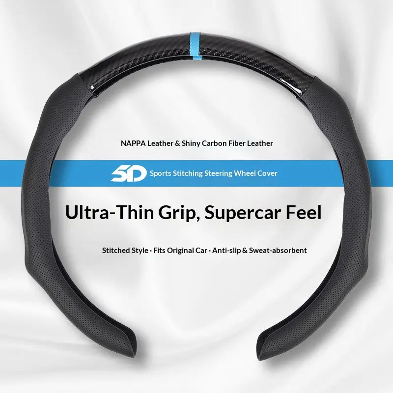 SUPEREVER Carbon Fiber Microfiber PU Leather Elastic Steering Wheel Covers with Anti-Slip Lining, Durable and Protective Design,Perfect Fit