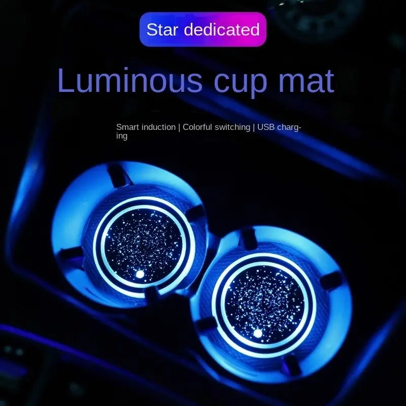 1PCS/2PCS/4PCS LED Cup Holder Lights for Car, Rechargeable 7 Color-Changing Light up Cup Holder Insert Coasters, Car Accessories for Teens Vehicle