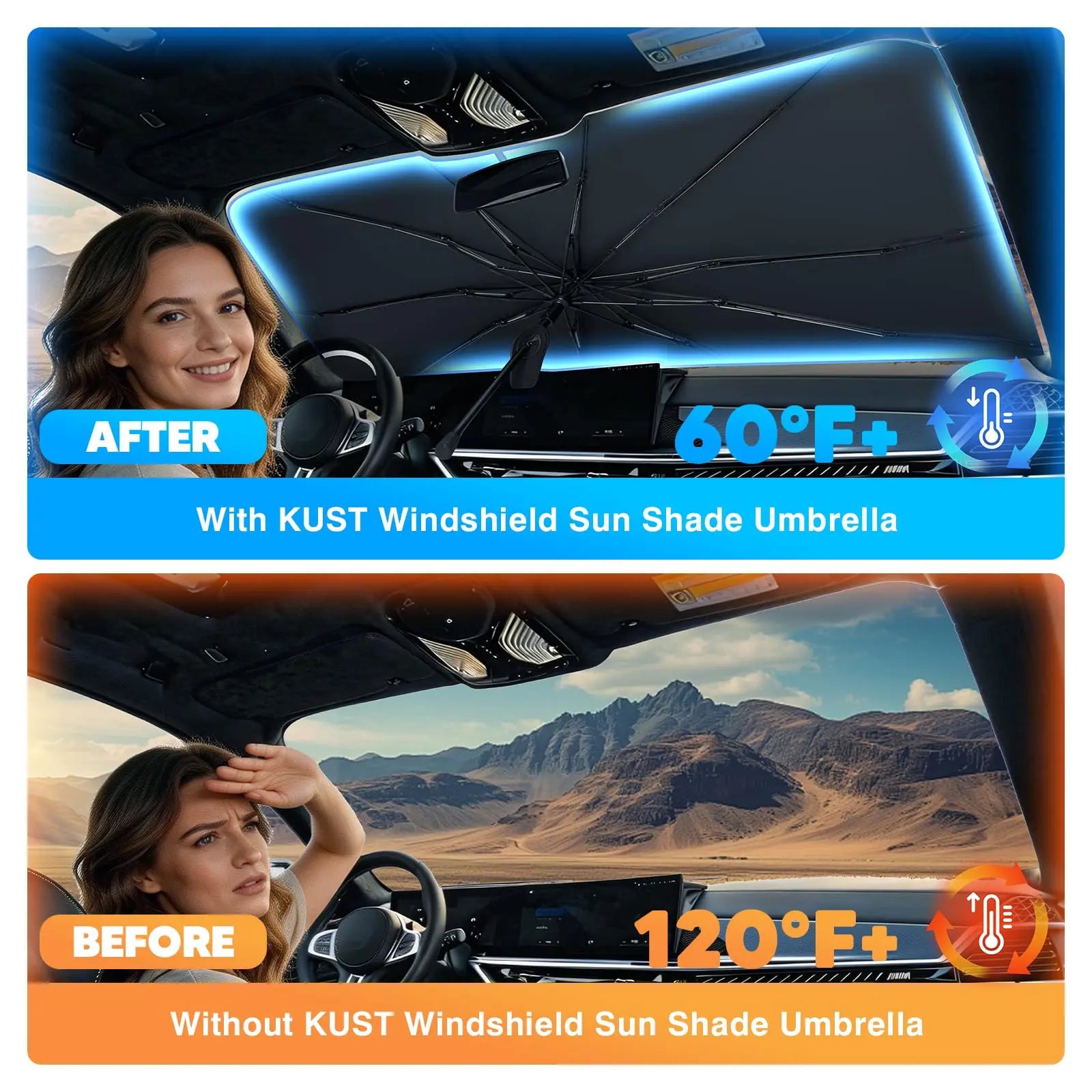 Foldable Anti-Uv Windshield Sunshade, Multipurpose Car Front Window Heat Protective Umbrella for Sedan, Automotive Exterior Accessories for Men & Women, Car Stuff, Vehicle