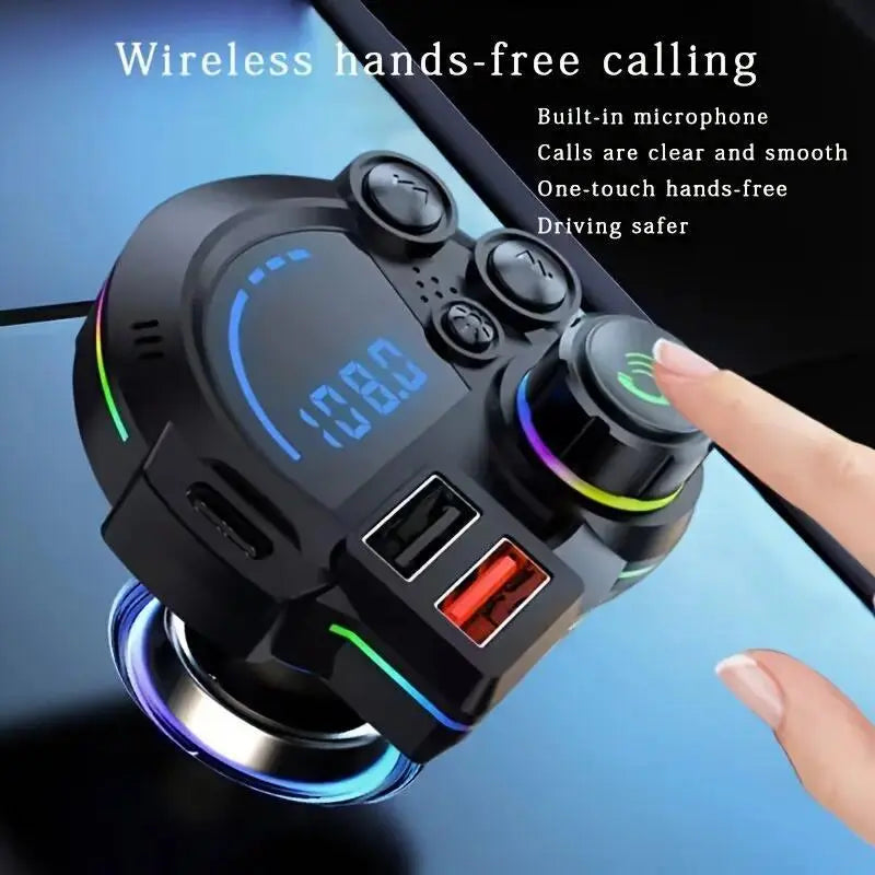 Bluetooth 5.3 FM Transmitter Bluetooth Car Adapter - PD 30W & USB Fast Charger, Colorful RGB Light, Hands-Free Calling, Bass Music Player for All Vehicles