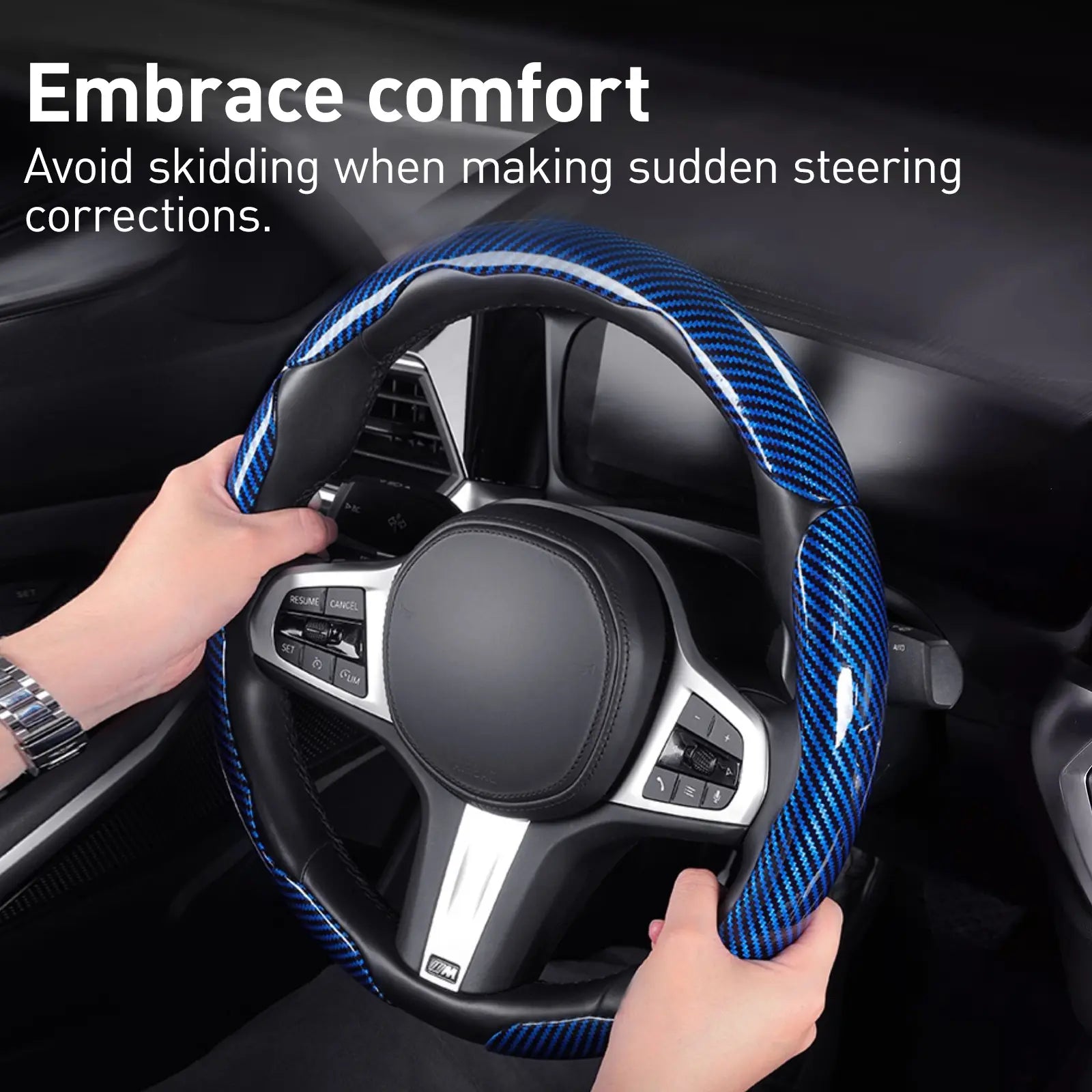 Car Steering Wheel Cover, Non Slip Design Steering Wheel Protector, Universal Car Steering Wheel Cover for 15 Inch, Decor Gadgets, Car Accessories, Men Gifts, Car Essentials, Vehicle, for Racing anti Slip Sport All Season Use
