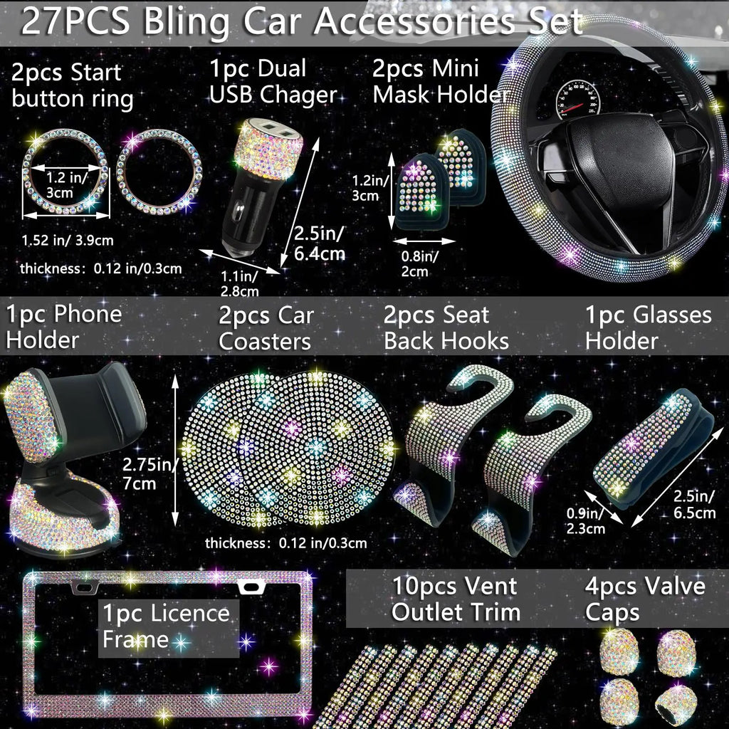 Rhinestone Car Decoration Set for Fall, Steering Wheel Cover & License Plate Frame & Coaster & Hook for BMW I8, Vehicle Automotive Accessories, Interior, Car Accessories