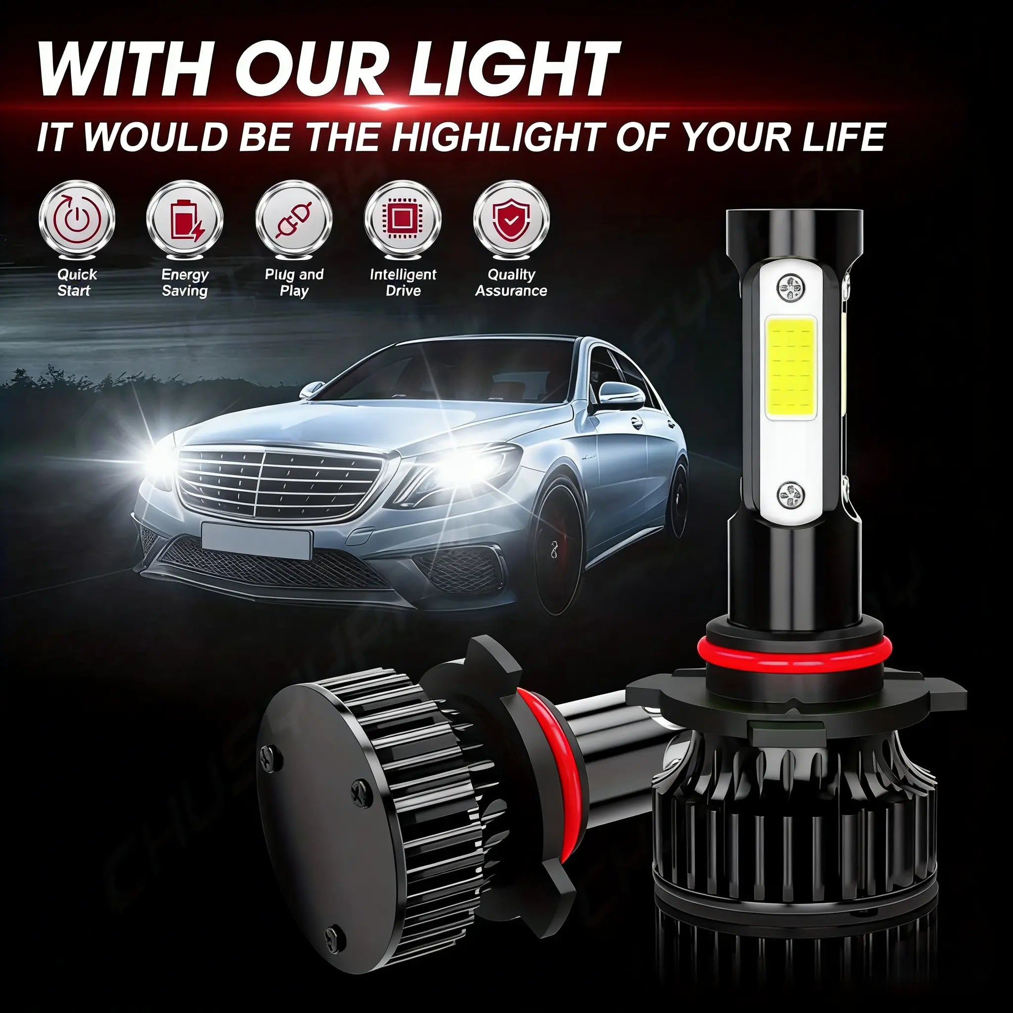 Professional Grade 6-Piece LED Headlight & Fog Light Bulb Combo Car Accessories, 6000-6500K Super Bright White Light, Easy Installation, Fit for Most Cars Suvs Trucks Heavy Duty Hybrid Tire Inflator Kit