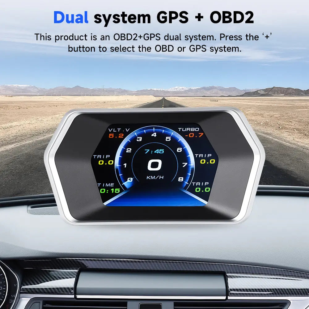 OBD2+GPS 3'' Head-Up Digital Dashboard Speedometer for Obd2-Enabled Cars (2008+) Gauge Speedometer, Supports KM/H & MPH, OBD Multifunction LCD Display,Summervibes Fathersdaygift