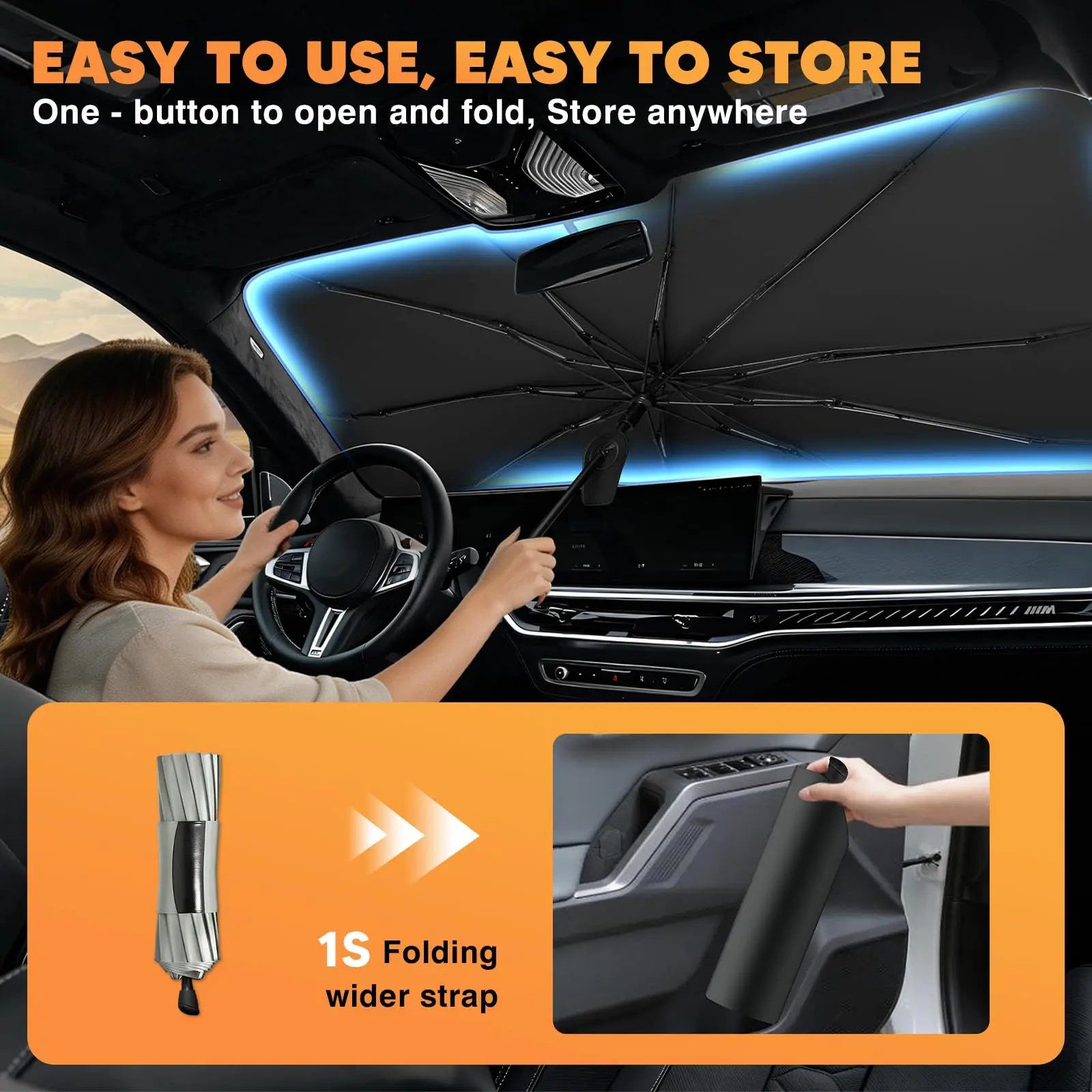 Foldable Anti-Uv Windshield Sunshade, Multipurpose Car Front Window Heat Protective Umbrella for Sedan, Automotive Exterior Accessories for Men & Women, Car Stuff, Vehicle