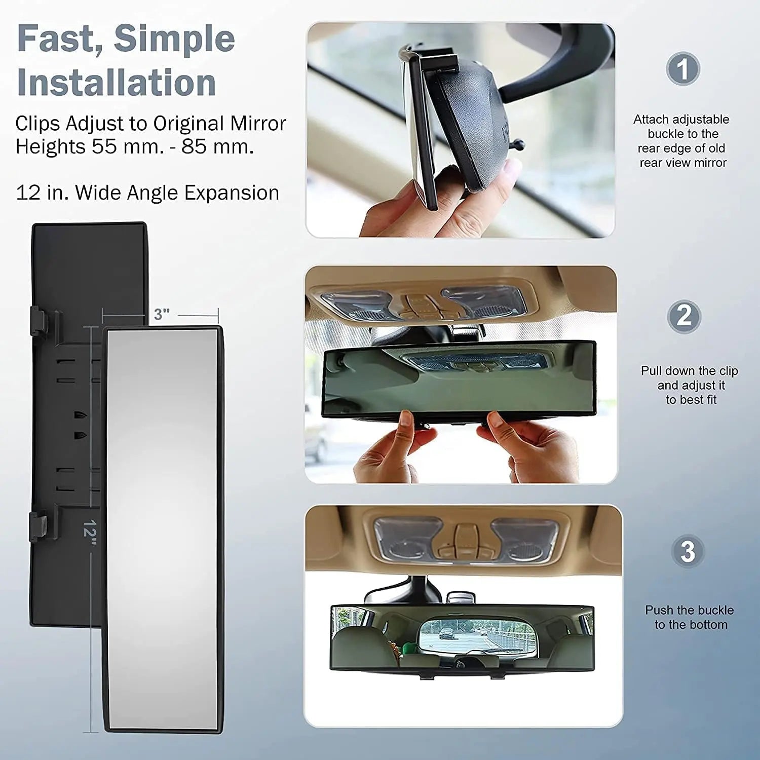 Car Rear View Mirrors 11.8 Inch Wide-Angle Clip-On Design | Reduces Blind Spots for Cars, Suvs & Trucks | Clear Vision & Enhanced Awareness