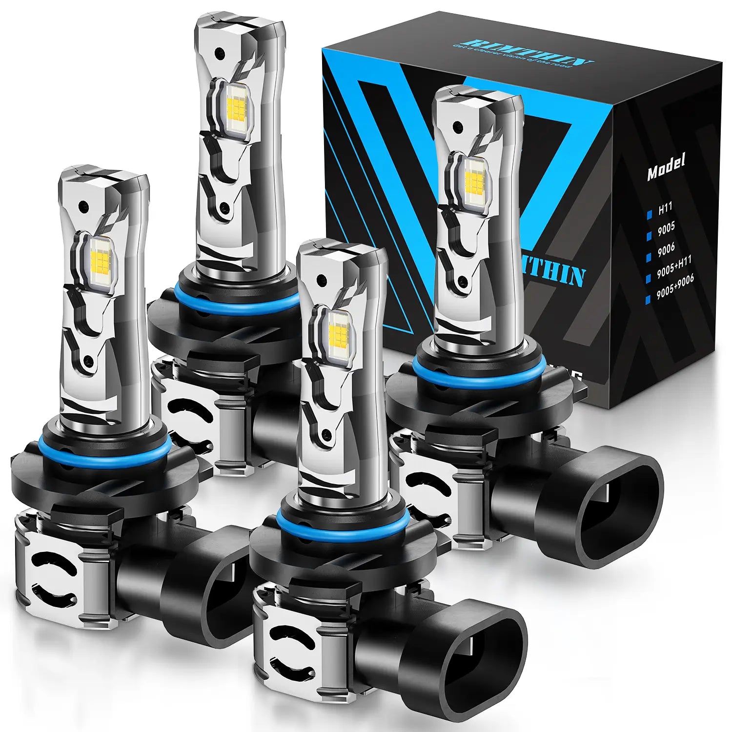[One-Year Warranty Service Provided] Rimthin All-New Upgrade No Glare/Cutoff 9005/HB3/H11/H9/H8/H7/9008/H13/9012/9007/9006/HB4 White LED Headlight Kit 110000LM 800% Bright with Cooling Fan 6000K Cool White Plug