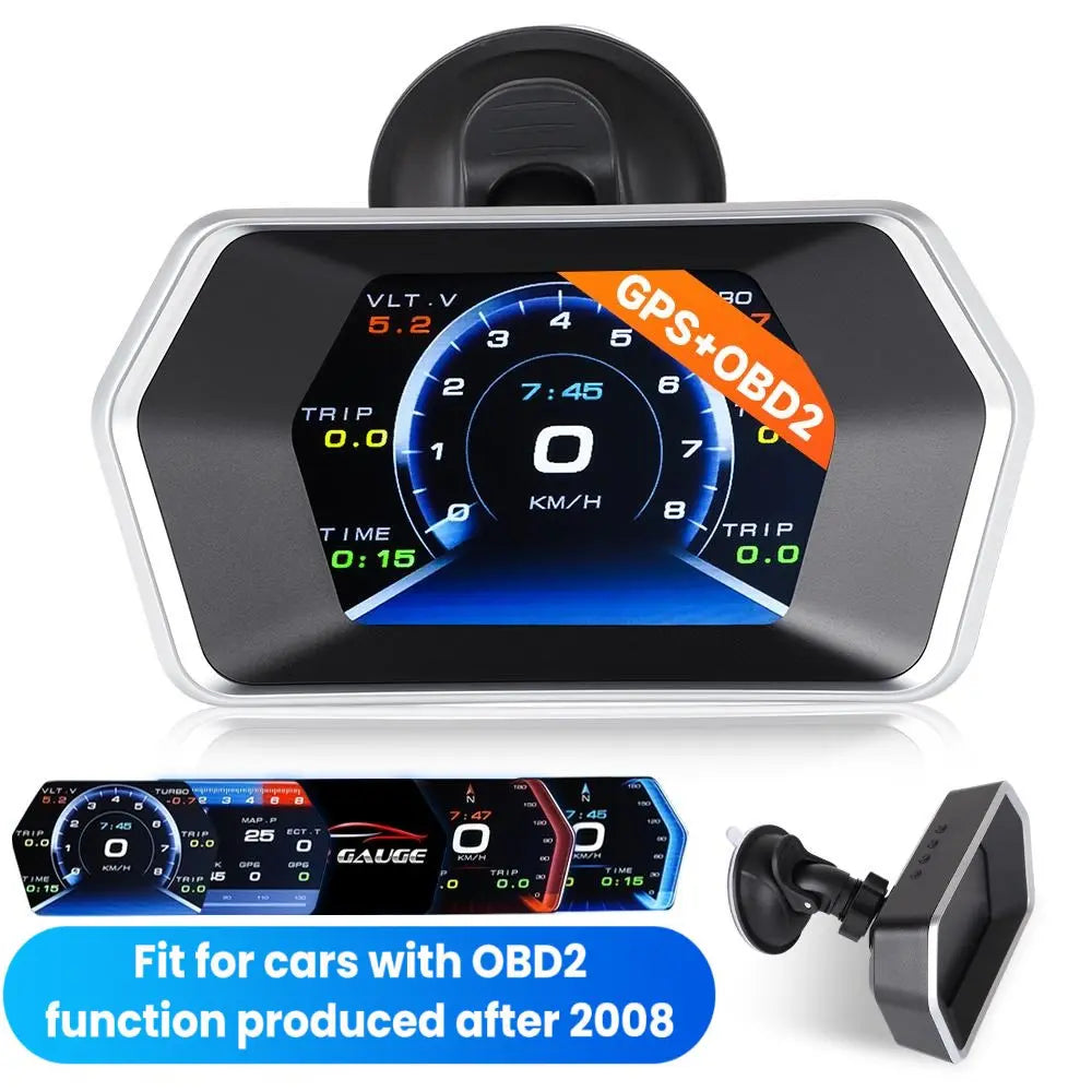 OBD2+GPS 3'' Head-Up Digital Dashboard Speedometer for Obd2-Enabled Cars (2008+) Gauge Speedometer, Supports KM/H & MPH, OBD Multifunction LCD Display,Summervibes Fathersdaygift
