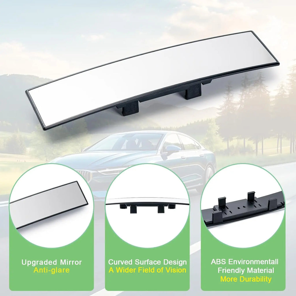 L- Inch Panoramic Convex Real View Mirror, Interior Clip-On Wide Angle to Reduce Blind Spot Effectively for Car SUV Trucks Clear Visibility Safety Install Rearview High Definition
