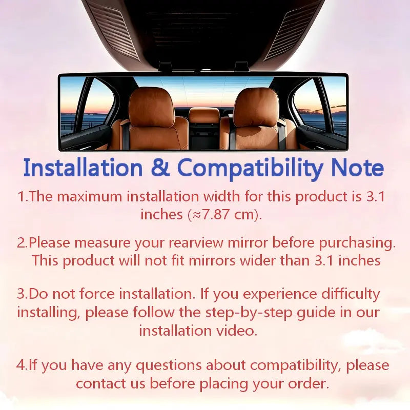 【Install Max Width: 3.1"】11.81 Inch Panoramic Convex Real View Mirror, Interior Clip-On Wide Angle to Reduce Blind Spot Effectively for Car SUV Clear Visibility Safety Install Rearview High Definition