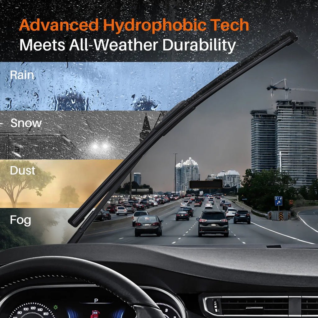 DOG TAIL 2-In-1 Water Repellent Silicone Wiper Blades(Pack of 2) ,Durable Refill Kit with Multiple Adapters, Automotive Replacement Front Windshield Wiper Blades Set for My Car with Water Repellency Formula Dropclear Fathersdaygift