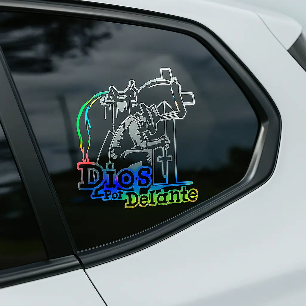 2Pcs Cowboy Dios Por Delante Religious Holographic Car Decal - High Definition Waterproof Christian Cross Sticker for Laptops Hardhats Bumpers Helmets Cars & Gear, Texan Cowboy Car Sticker