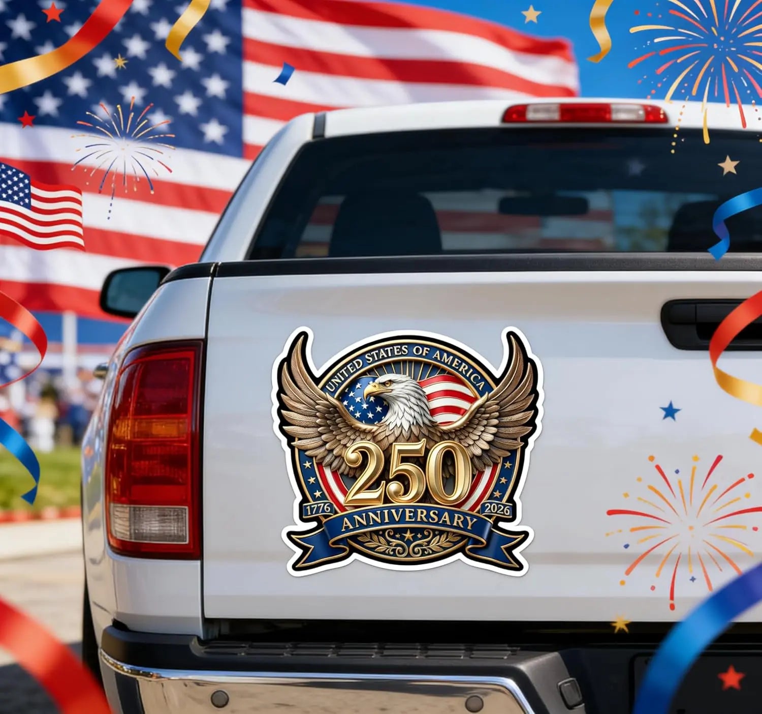 2PCS 250Th Anniversary USA Car Decal Sticker Patriotic 4Th of July Decorations 1776-2026 Vinyl for Car, Truck, Window, Laptop, 250 Years American Independence Bumper Stickers