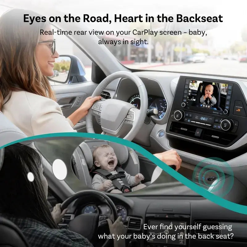 OTTOCAST Baby Camera for Car Wireless Carplay Adapter, 1080P HD Car Screen Display Rear Seat Monitor, 150° Wide Angle, No-Glow Night Vision, Safety for Kids & Infants