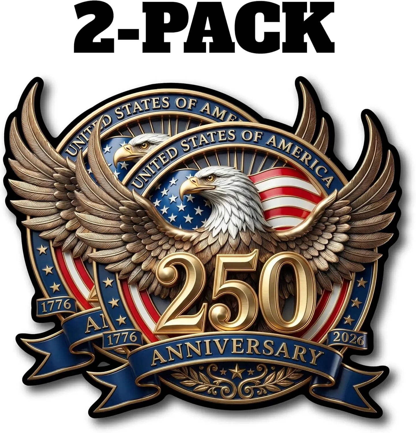 2PCS 250Th Anniversary USA Car Decal Sticker Patriotic 4Th of July Decorations 1776-2026 Vinyl for Car, Truck, Window, Laptop, 250 Years American Independence Bumper Stickers