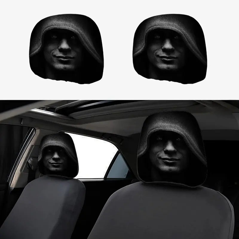 2 Pcs 11 X 10.2 Inch Mysterious Hooded Figure Pattern Car Headrest Covers, Car Seat Decorative, Universal Easy-To-Install and Durable Car Interior Seat Accessories, Ideal Gifts for Daily Commutes, Travel and Car Enthusiasts, 0112LYY