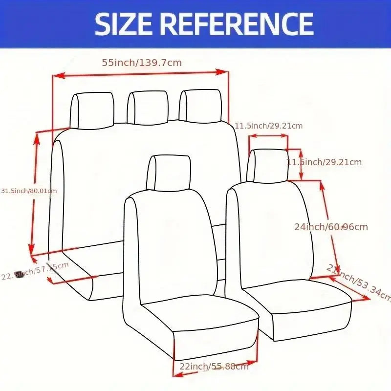TOYOUN Universal 5 Seater Car Seat Cover Fabric Front & Rear Protector with Tire Track Detail Airbag Compatible Interior Accessories for Cars Trucks Suvs Vans Red Black Design