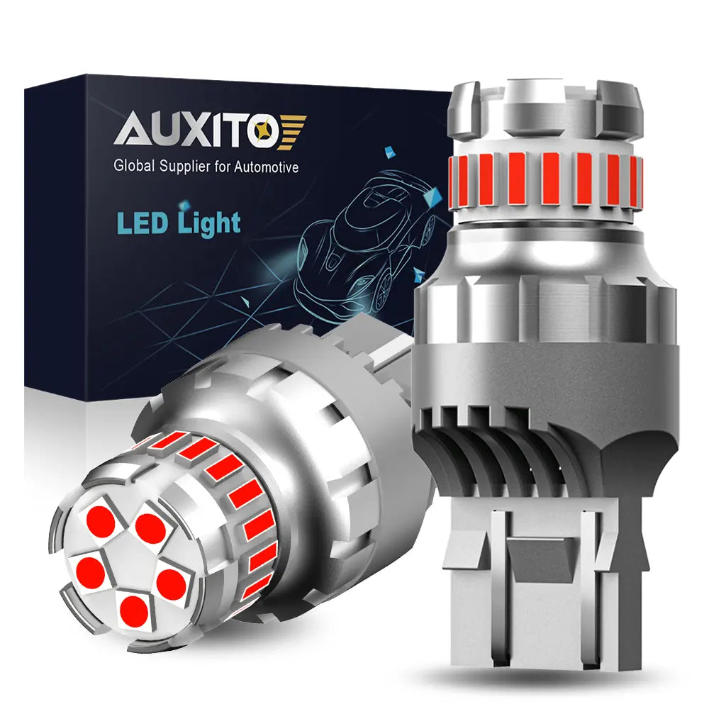 AUXITO Red LED Strobe Tail Brake Light Bulb, CANBUS Ready 7440/7443 or 3156/3157 LED Flashing Stop Bulbs (Not Universal), 2800LM 300% Brighter Plug and Play, for Backup Light, Tail Light, Brake Light, Turn Signal Light, Parking Light, Pack of 2