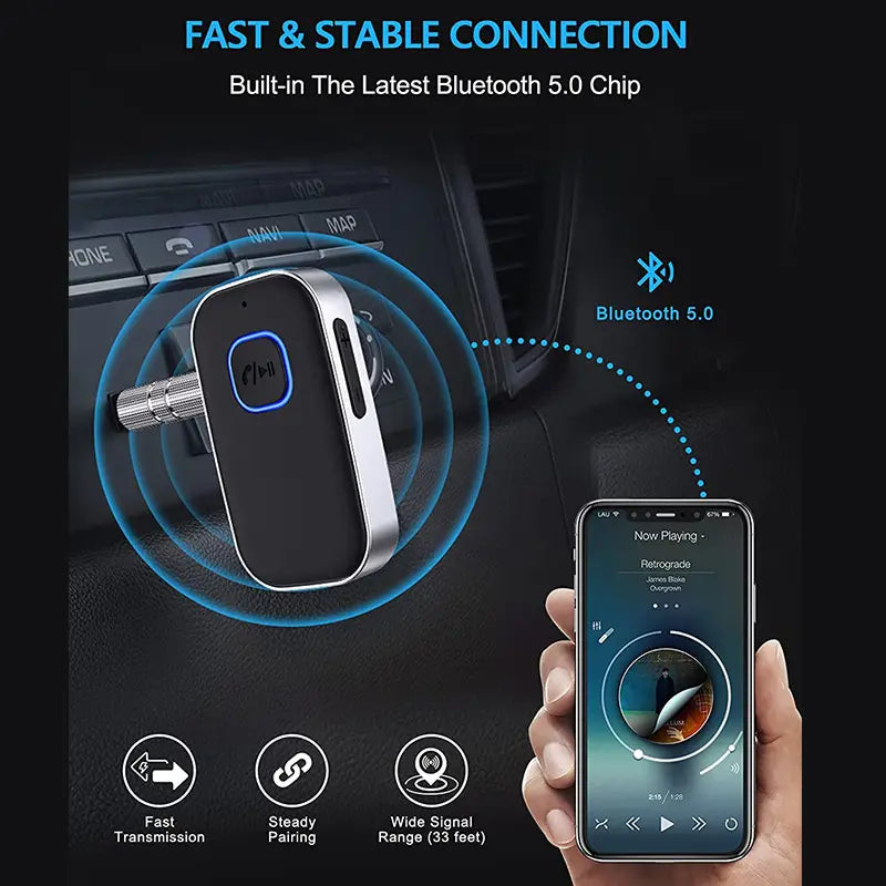 [Summervibes]Car Bluetooth Receiver, Noise Cancelling 3.5Mm AUX Bluetooth Car Adapter, Wireless Audio Receiver for Home Stereo/Wired Headsets, Hands-Free Calling
