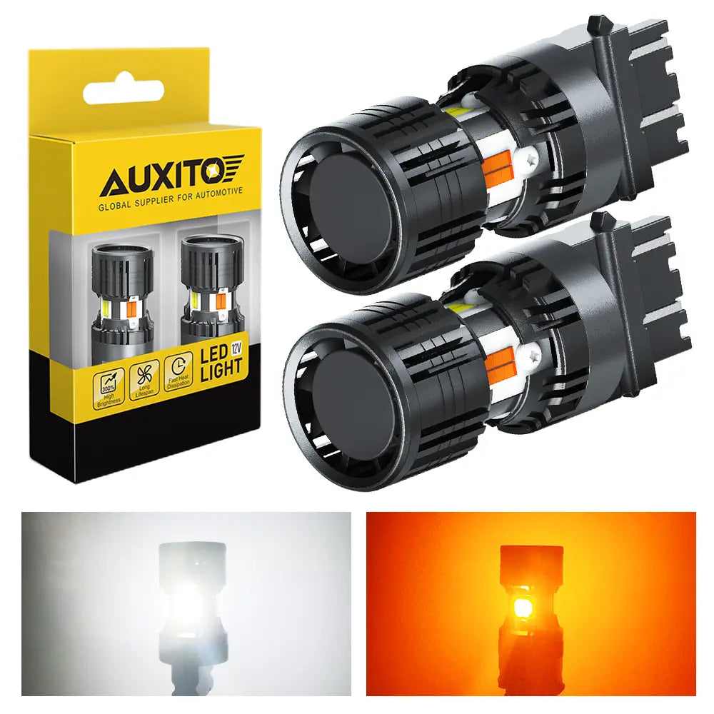 AUXITO Latest CANBUS 7443 3157 1157 Switchback LED Bulbs 7443A 7444NA T20 3057 3457 2357 Dual Color Amber/White anti Hyper Flash Built-In Resistor Error Free Turn Signal Lights and Drl/Parking Lights, Pack of 2
