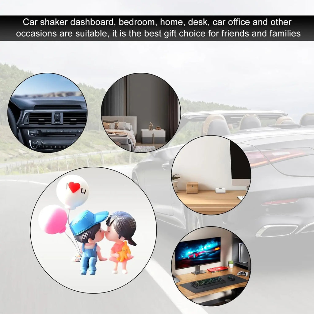 Cute Couple Car Dashboard Decorations, Lovely Couple Kiss Cartoon Figurines Car Ornament, Resin Material Boy Girl Car Interior Decoration with Balloon for Car Dashboard Gifts,Summervibes