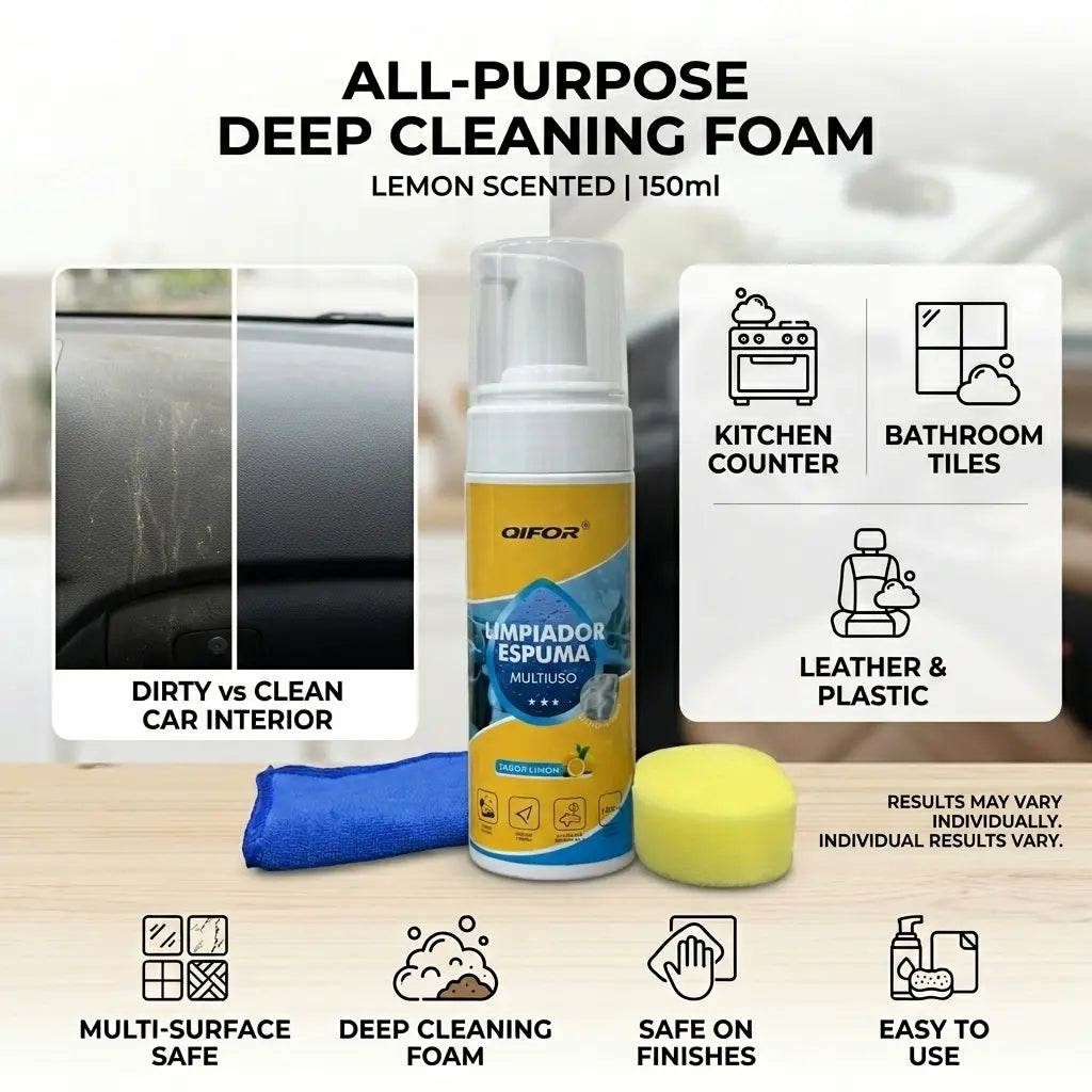 QIFOR 4-In-1 Multi-Enzyme Foam Spray Cleaner - Heavy Duty Deep Cleaning House & Car Detailing Products, Stain Removal for Car Interior & Sofa,Summervibes Outdoorfun Car Detailer