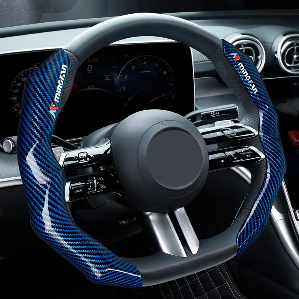Carbon Fiber Pattern Glossy Steering Wheel Cover Set with Fiber-Optic Grip, Ergonomic 2-Piece Car Steering Wheel Insert Accessory Set, Car Accessories, Automotive, Car Interior Kit