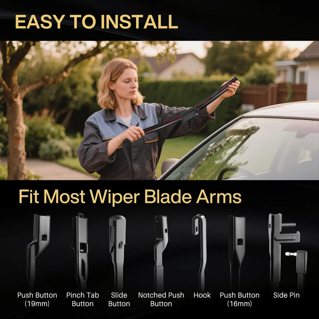 DOG TAIL Neoprene Wiper Blades - Fit Light Wiper Arms Perfectly - 3X Durable, Silent & Streak-Free Universal Fit Windshiled Wipers Fathersdaygift